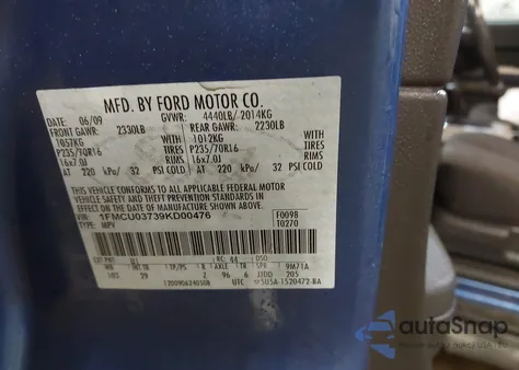 2009 Ford Escape Xlt z USA, uszkodzony, nr VIN 1FMCU03739KD00476